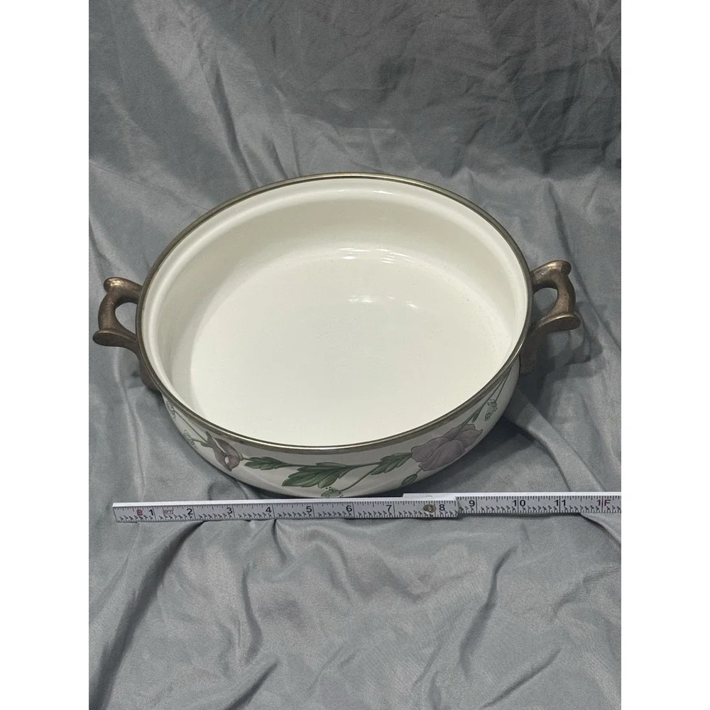 Vintage Asta Germany Floral Enamelware Cookware Enamel Skillet Pot